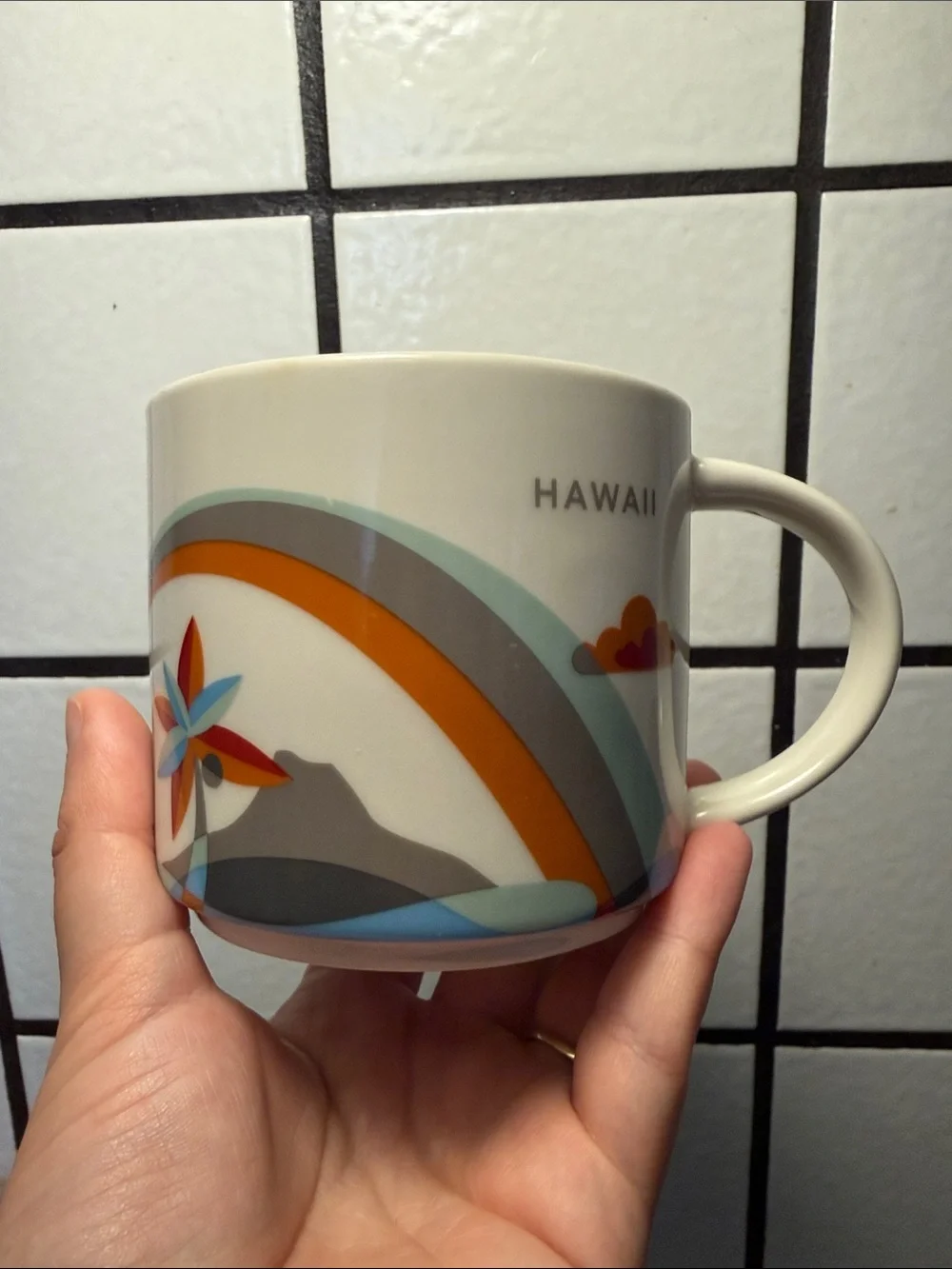 Starbucks Hawaii Mug with Orange and Blue Wave Design